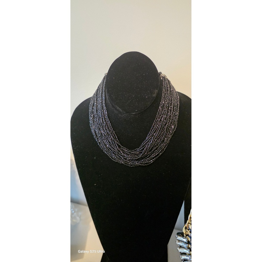 Vintage Necklace Laguna Black Beaded & Bracelet Set